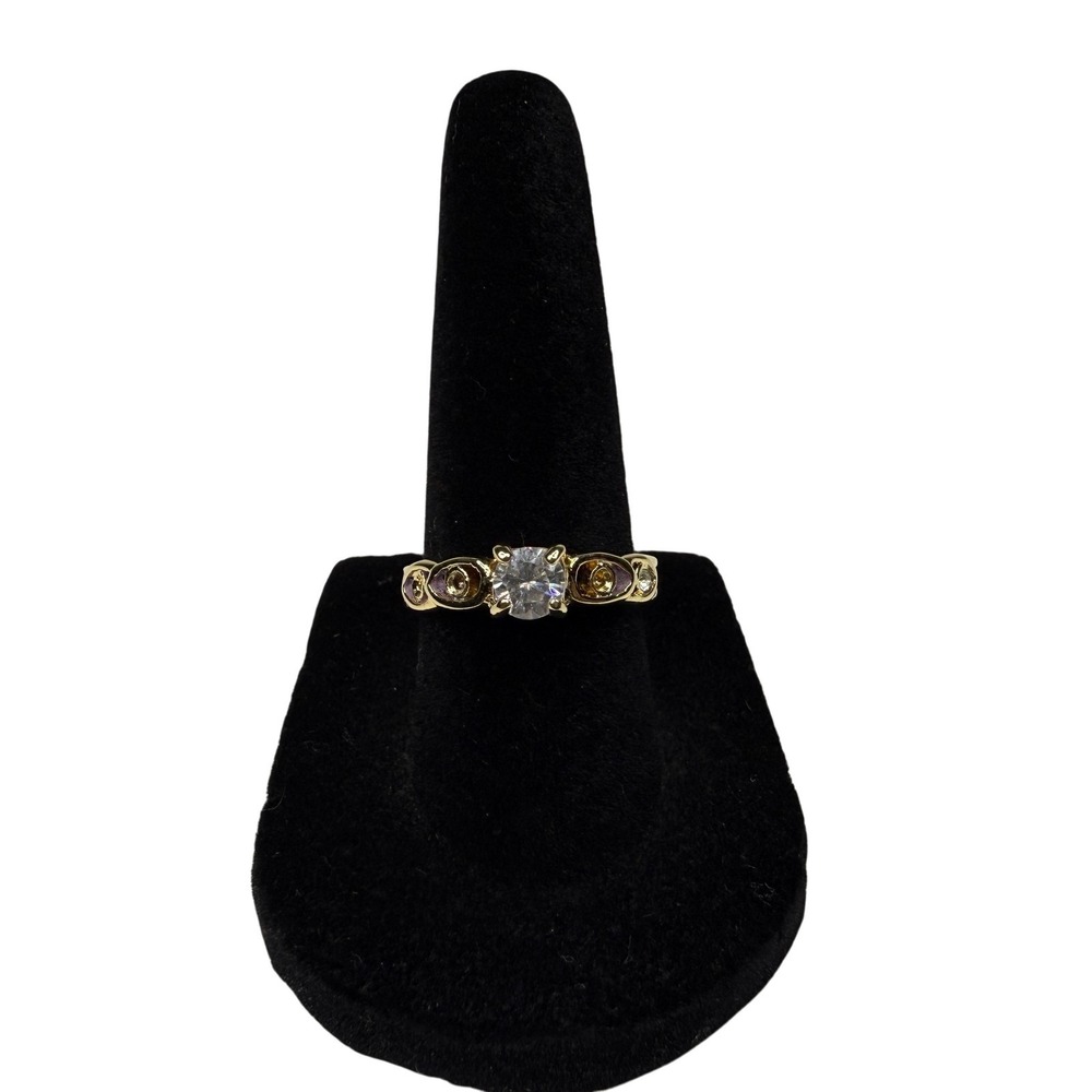 Elegant 18K GE Gold Plated Crystal Simulated Gemstone Solitaire Ring Size 7